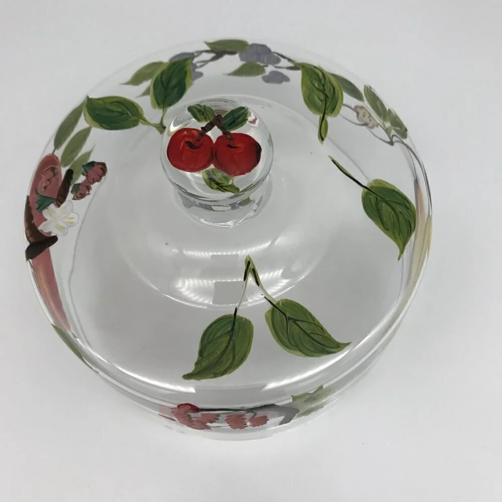 Cake Topper Hand Painted Glass Cottagecore with Fruit and Berries Entertain Host